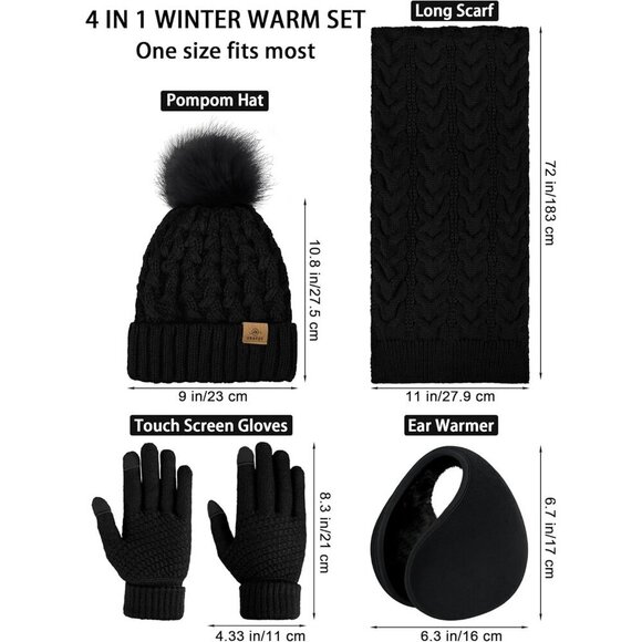 Winter Warm Knitted 4-in-1 Set Hat Scarf Gloves Ear Warmer Men Women main image 6